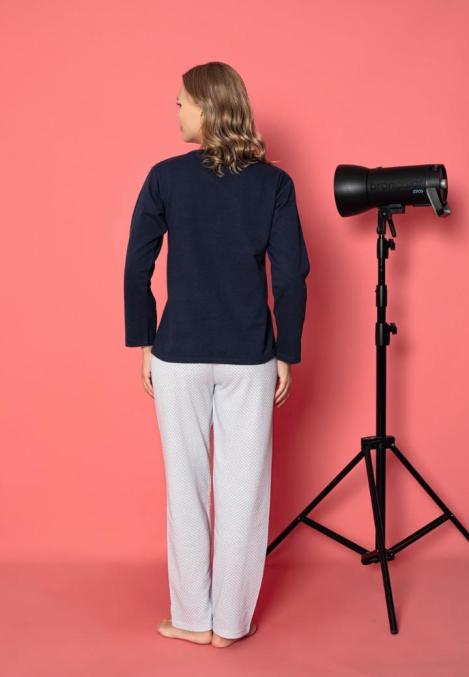 Pijama damă vătuită cu mânecă lungă și pantaloni lungi din bumbac Engros